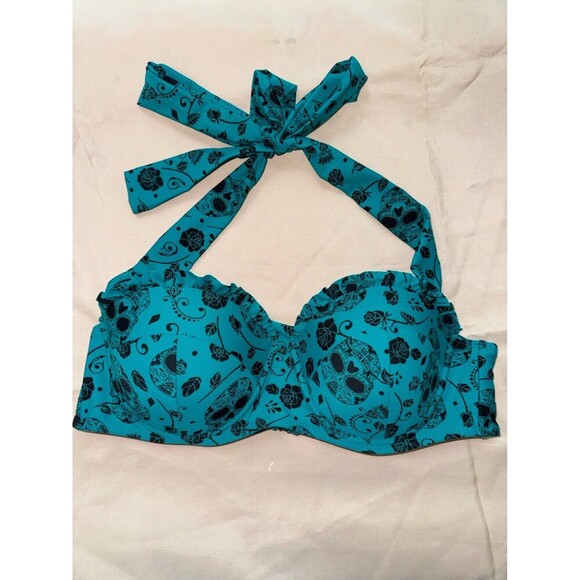 Midnight Hour Sugar Skulls and roses halter bikini top - Picture 2 of 6